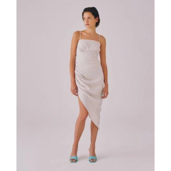 C/MEO Collective Powerhouse Dress Women’s Size L US 8 Ecru Asymmetrical Midi - Picture 1 of 16